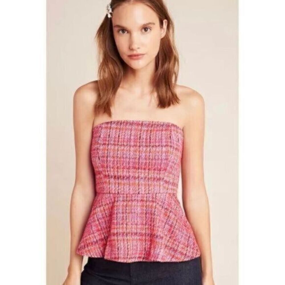 Maeve Pink Strapless Peplum Blouse